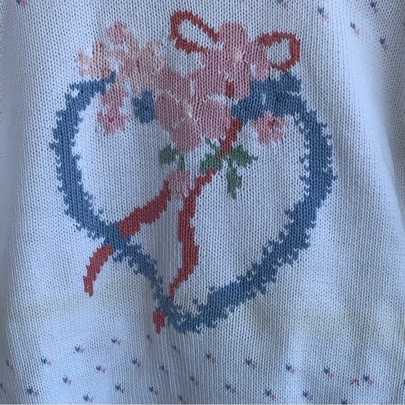 Vintage Eddie Bauer Womens Sweater Large Heart Floral Short Sleeve Grandma 1989 - Picture 4 of 5